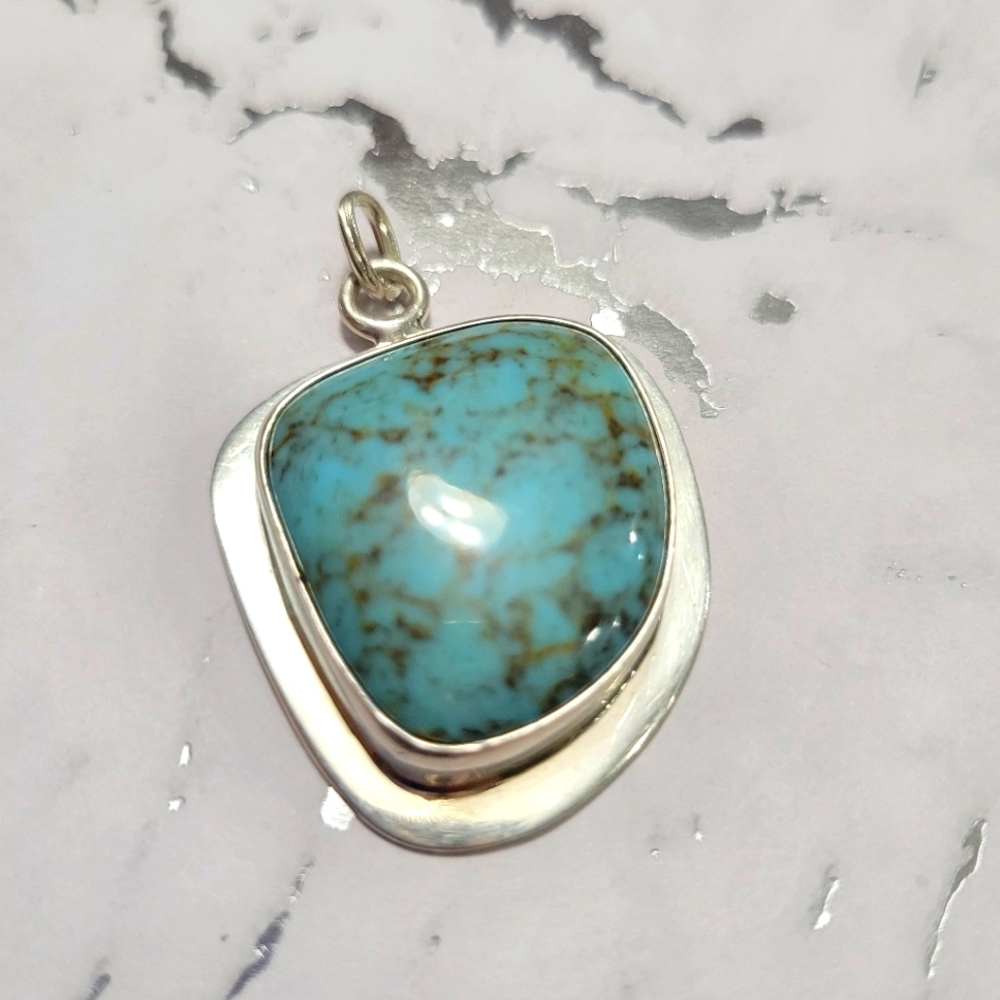 Vintage Sterling & Turquoise Southwestern Style Pendant Necklace Mexico Pendant